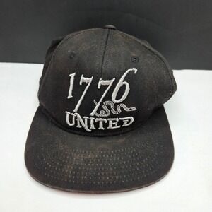 1776 United Hat Gadsden Snake Embroidered Flat Bill Cap M/L Black Patriotic US